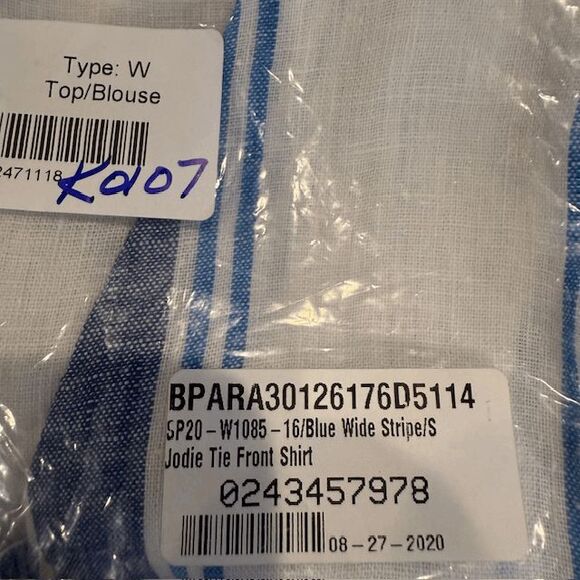 NEW! Birds of Paradis by Trovata Jodie Linen Tie Front Shirt Stripe Size Small - Picture 9 of 9